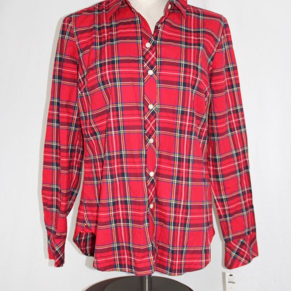 Talbots Red Tartan Plaid Top Women's Size S Button Down Shirt NEW Cotton - Picture 2 of 11